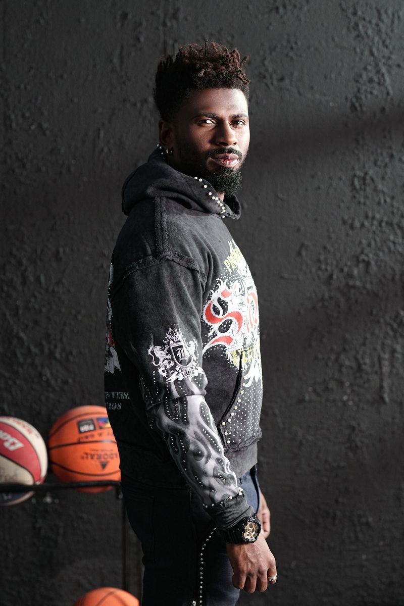 Elite Saints Black Washed Rhinestone Premium Mens Hoodie + Pearls