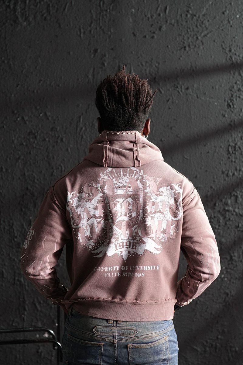 Elite Saints Mocha Washed Rhinestone Premium Mens Hoodie + Pearls