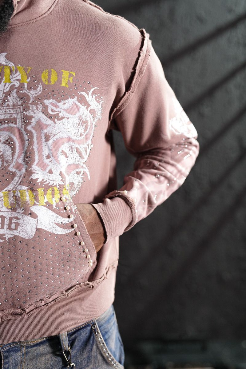 Elite Saints Mocha Washed Rhinestone Premium Mens Hoodie + Pearls