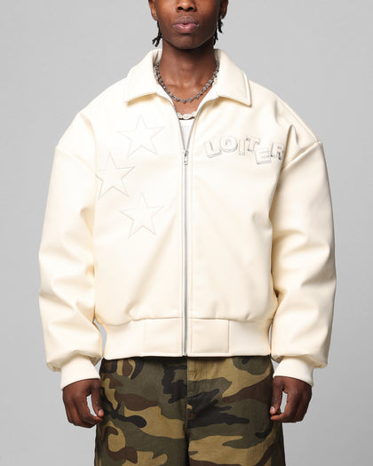 Loiter Solar Vegan Leather Varsity Jacket - Cream