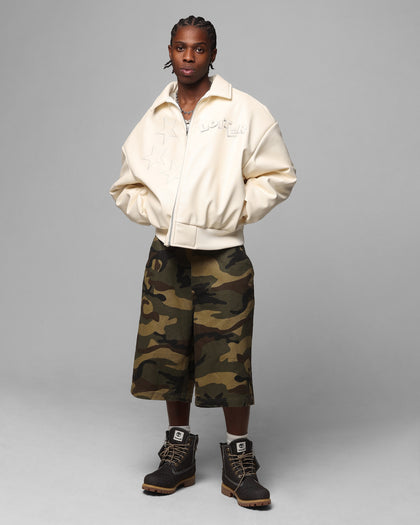 Loiter Solar Vegan Leather Varsity Jacket - Cream