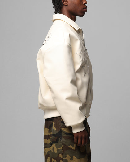 Loiter Solar Vegan Leather Varsity Jacket - Cream