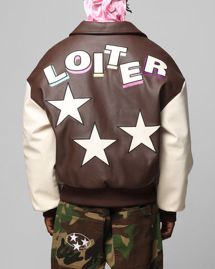Loiter Solar Vegan Leather Varsity Jacket - Brown