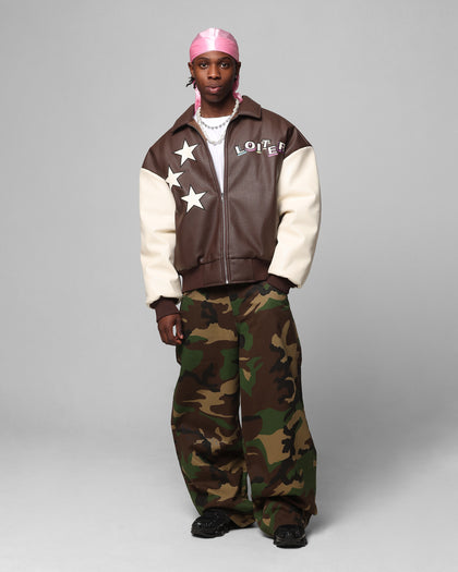 Loiter Solar Vegan Leather Varsity Jacket - Brown