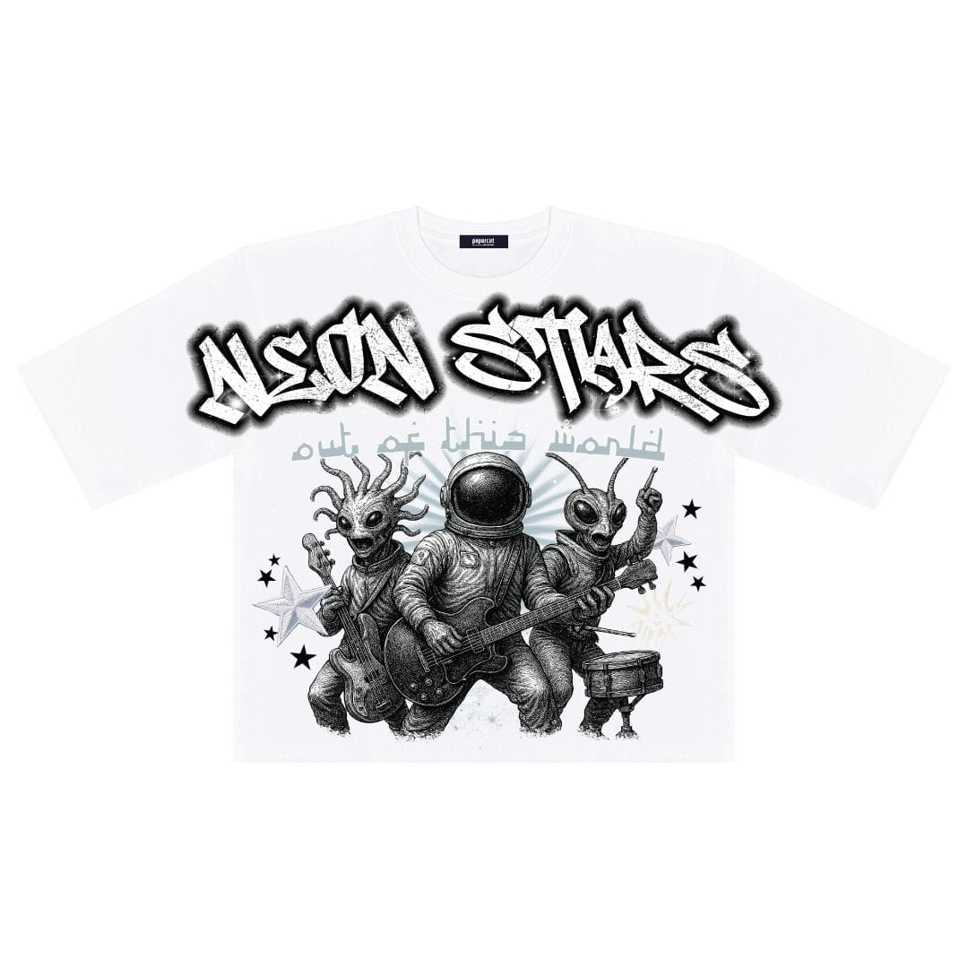 3forty T-Shirts NEON STARS DIGITAL OVERSIZED CROP TEE NEON STARS DIGITAL OVERSIZED CROP TEE