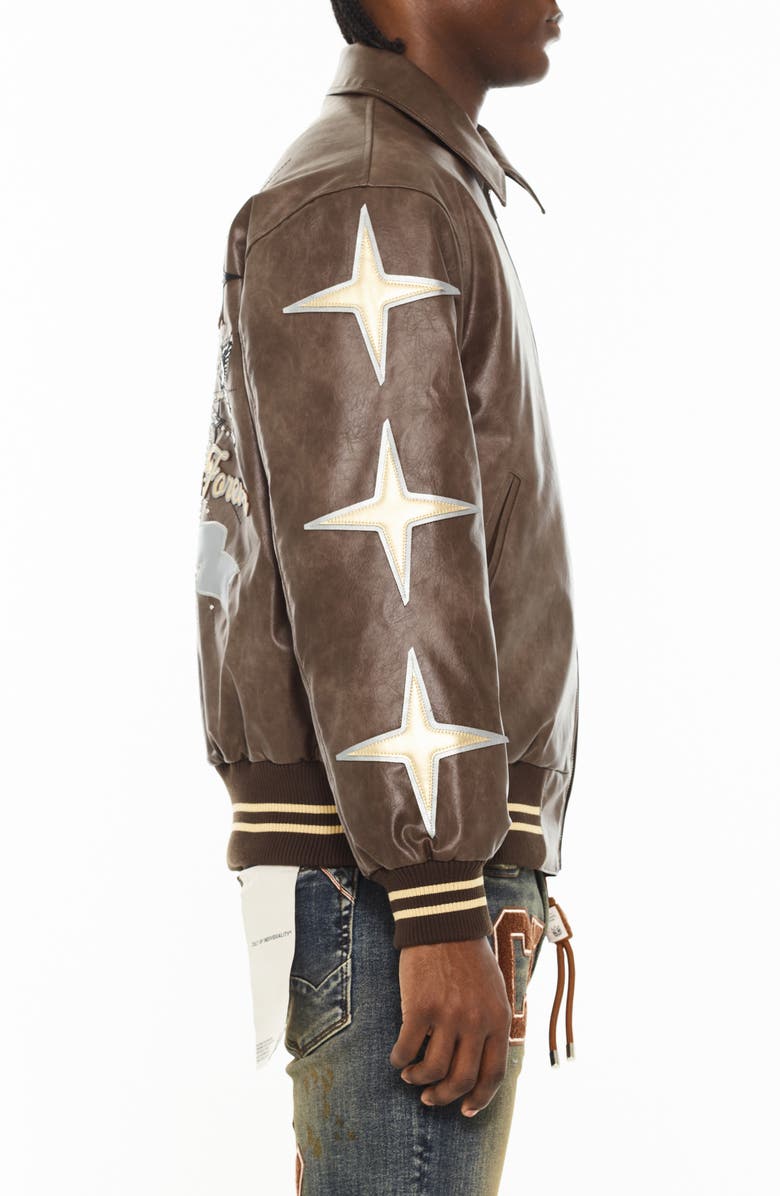 Cult Legends Embroidered Faux Leather Varsity Jacket