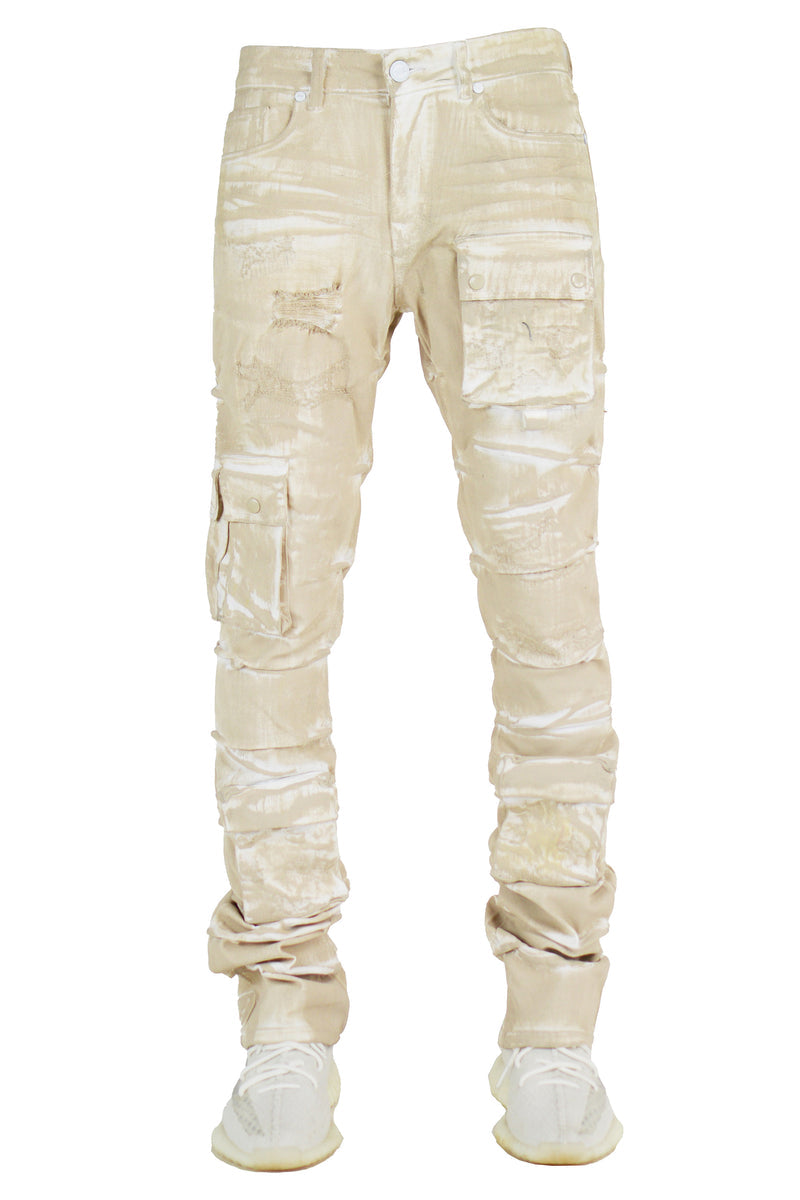 Focus Beige Cargo Stacked Denim.