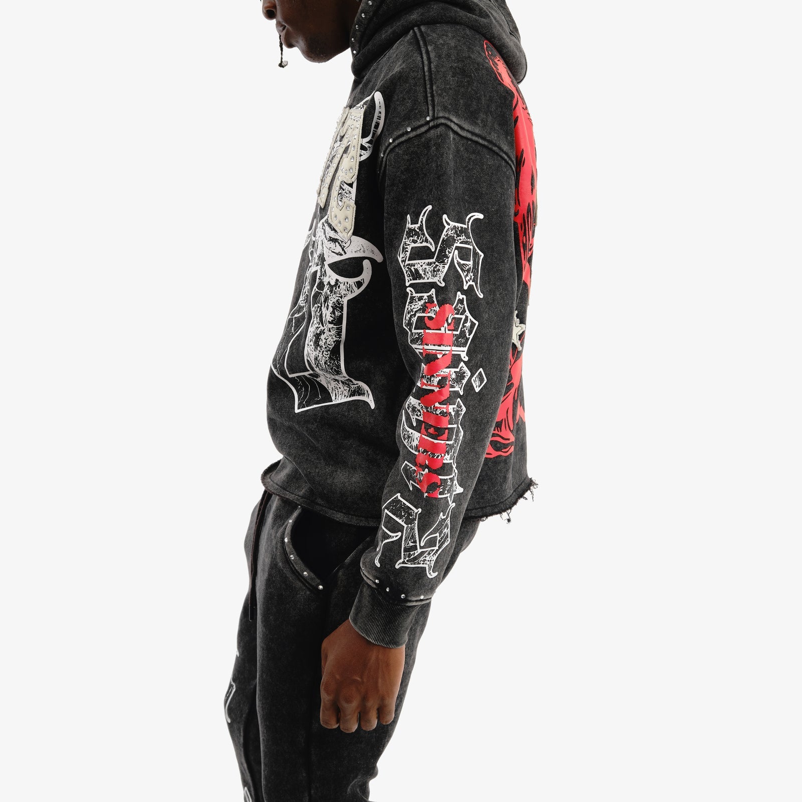 Copper Rivet Black Saint Sweatsuit with Rhinestones