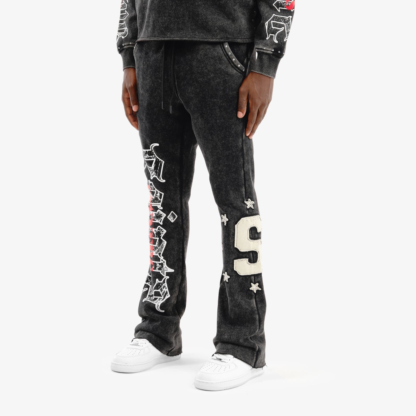 Copper Rivet Black Saint Sweatsuit with Rhinestones