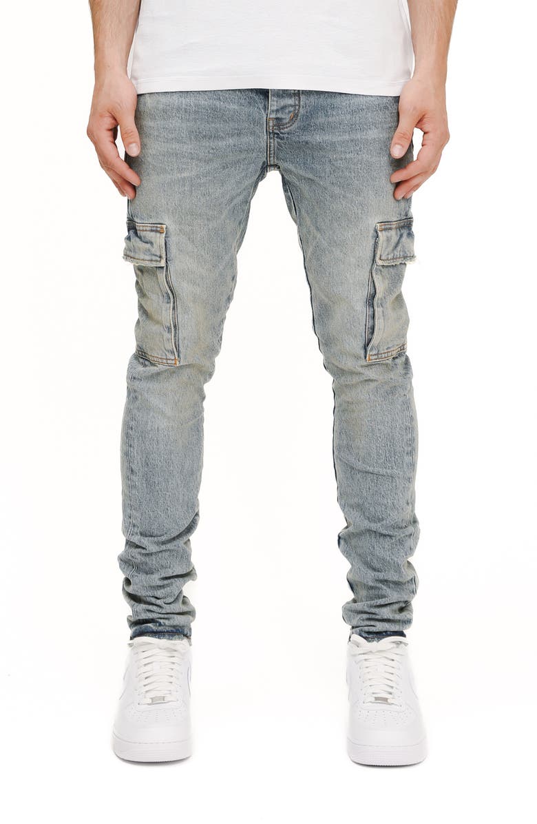 Purple Brand Pumice Washed Skinny Cargo Jeans.