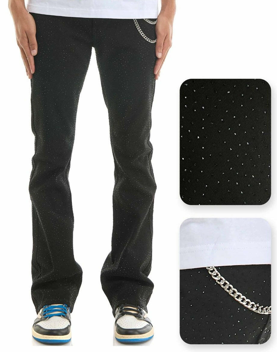 KDNK Black Rhinestone Skinny Flare Fit Jeans