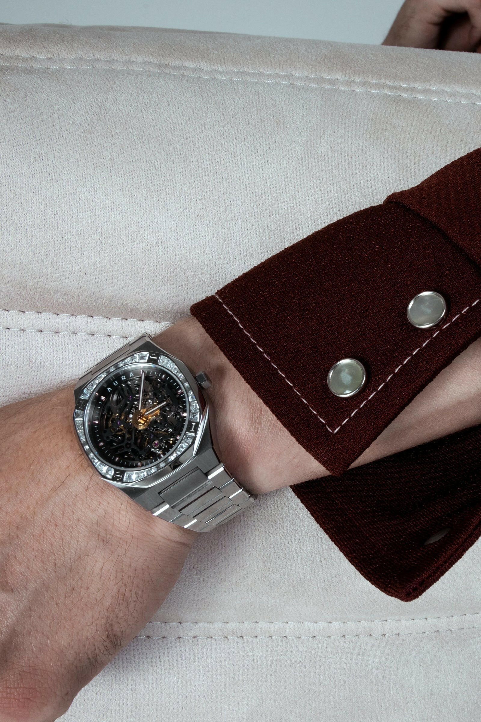 Aura Skeleton 002: Steel/Crystal Watch.