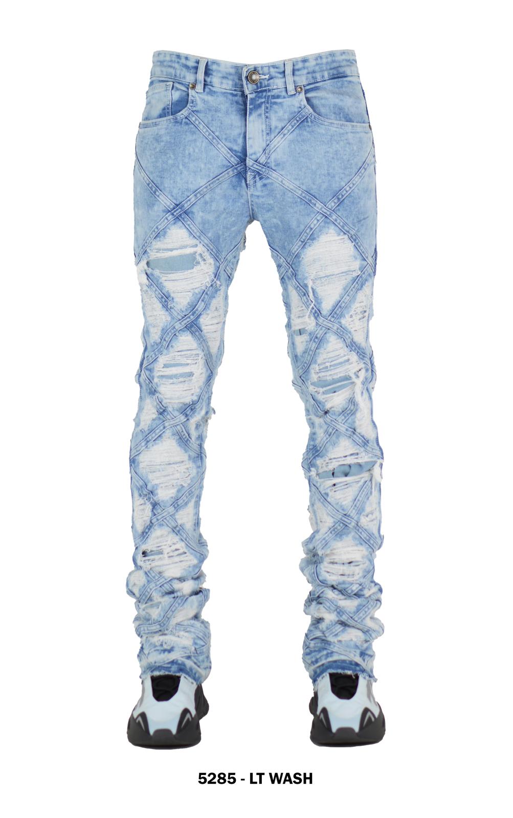 Focus Panel Stitch Rip & Repair Slim Fit Stacked Jeans