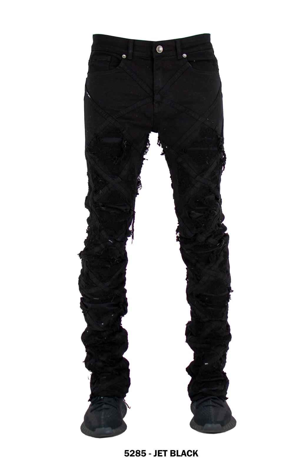 Focus Panel Stitch Rip & Repair Slim Fit Stacked Jeans