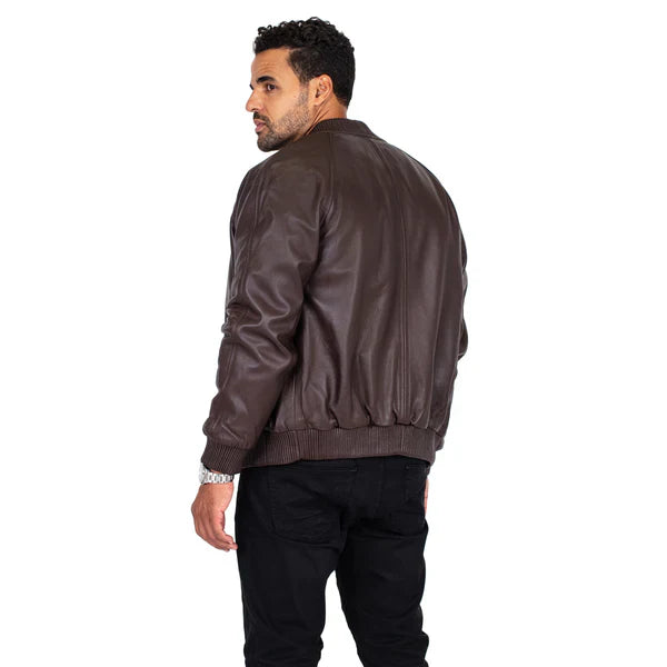 Jakewood Genuine Lambskin Leather Baseball Varsity Brown Jacket