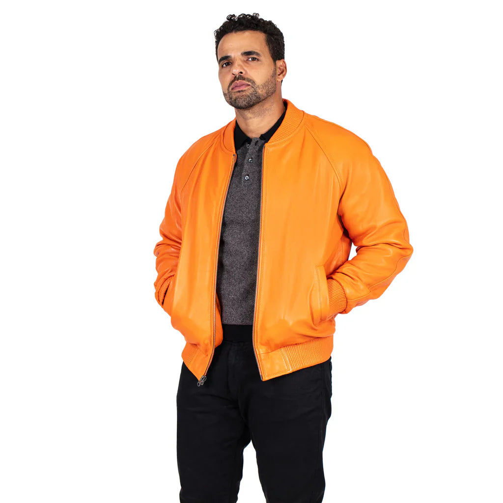 Jakewood Genuine Lambskin Leather Baseball Varsity Orange Jacket