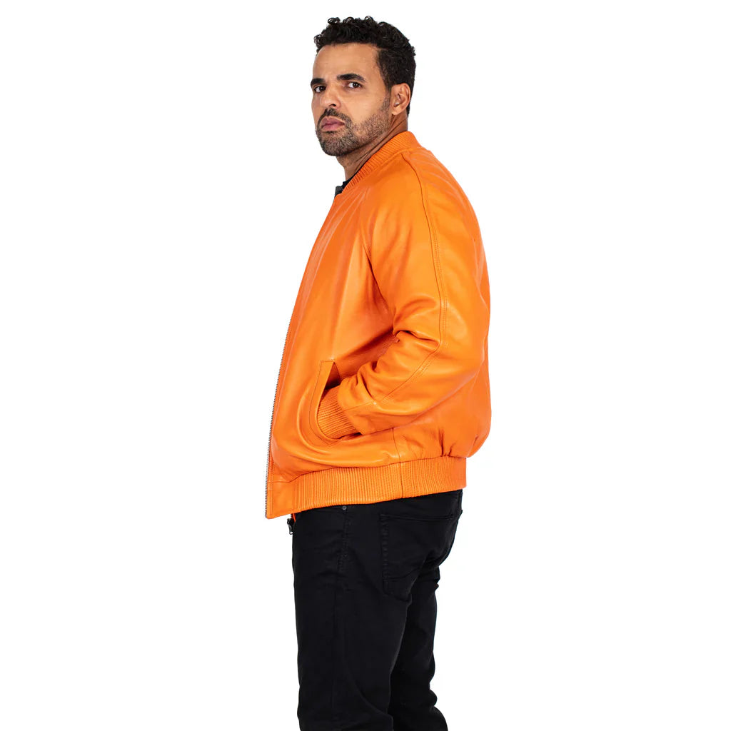 Jakewood Genuine Lambskin Leather Baseball Varsity Orange Jacket