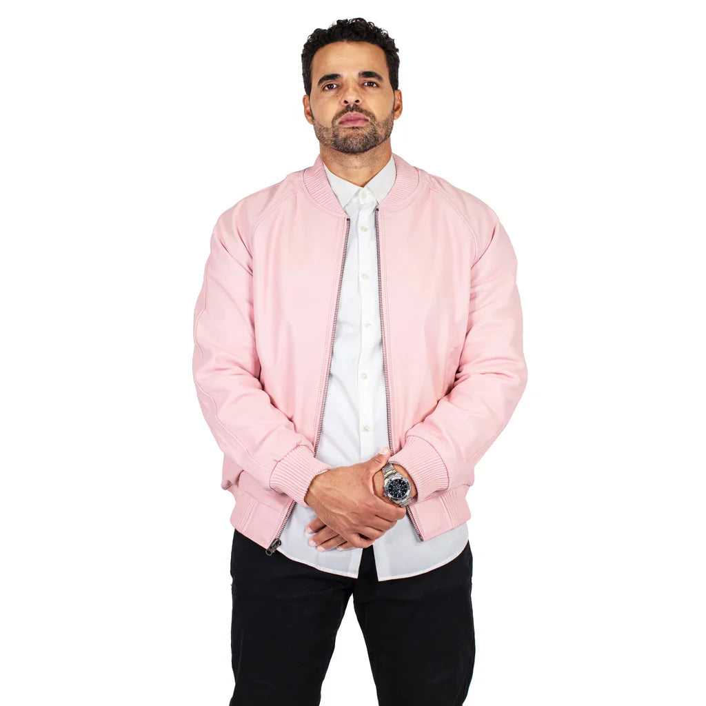 Jakewood Genuine Lambskin Leather Baseball Varsity Pink Jacket