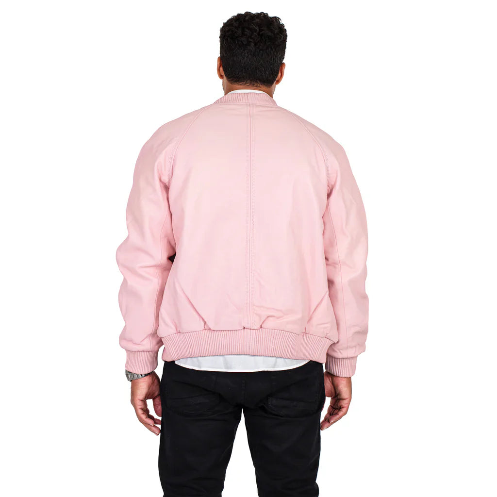 Jakewood Genuine Lambskin Leather Baseball Varsity Pink Jacket