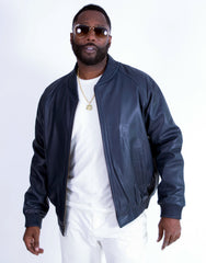 Jakewood Genuine Lambskin Leather Baseball Varsity Navy Jacket