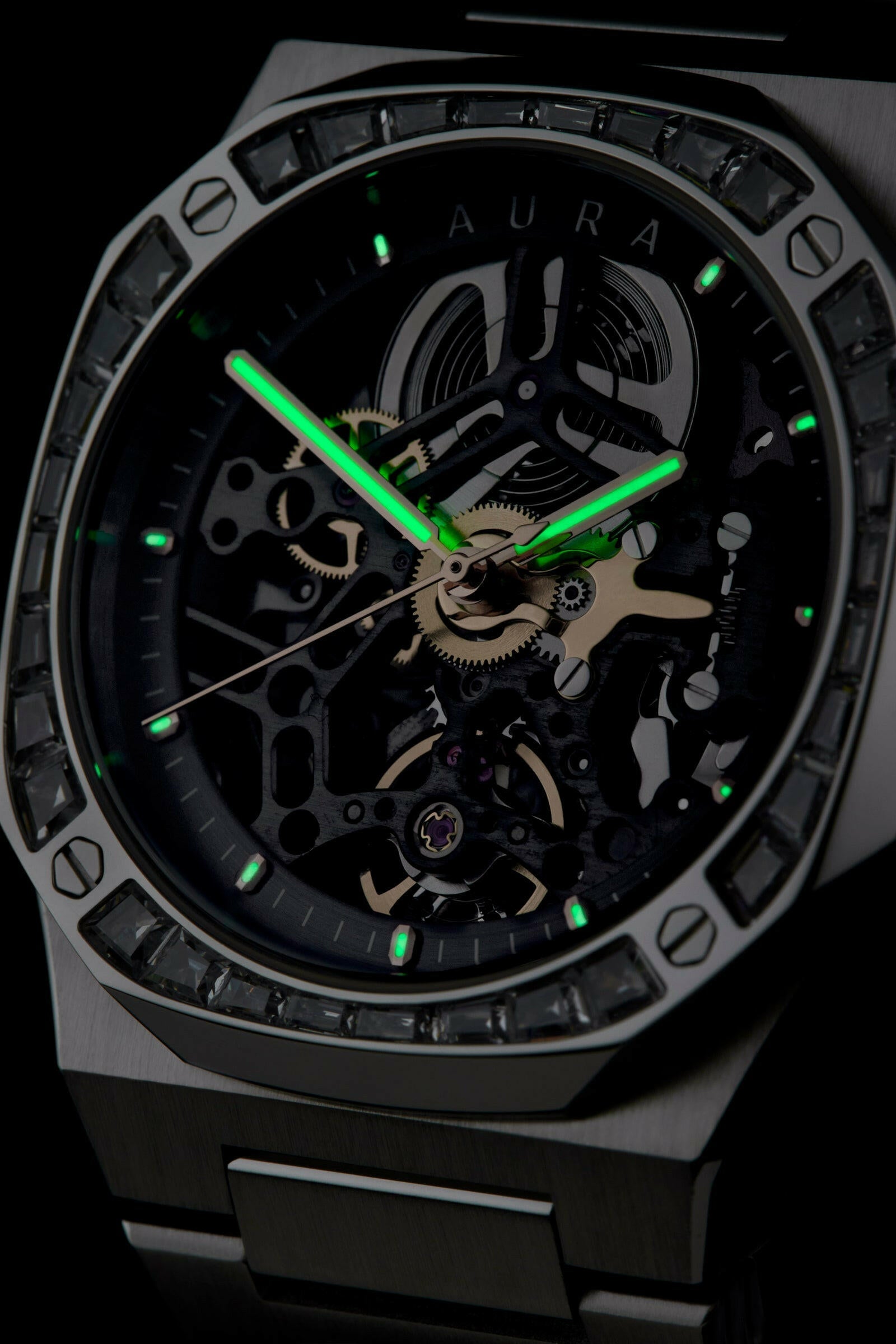 Aura Skeleton 002: Steel/Crystal Watch.