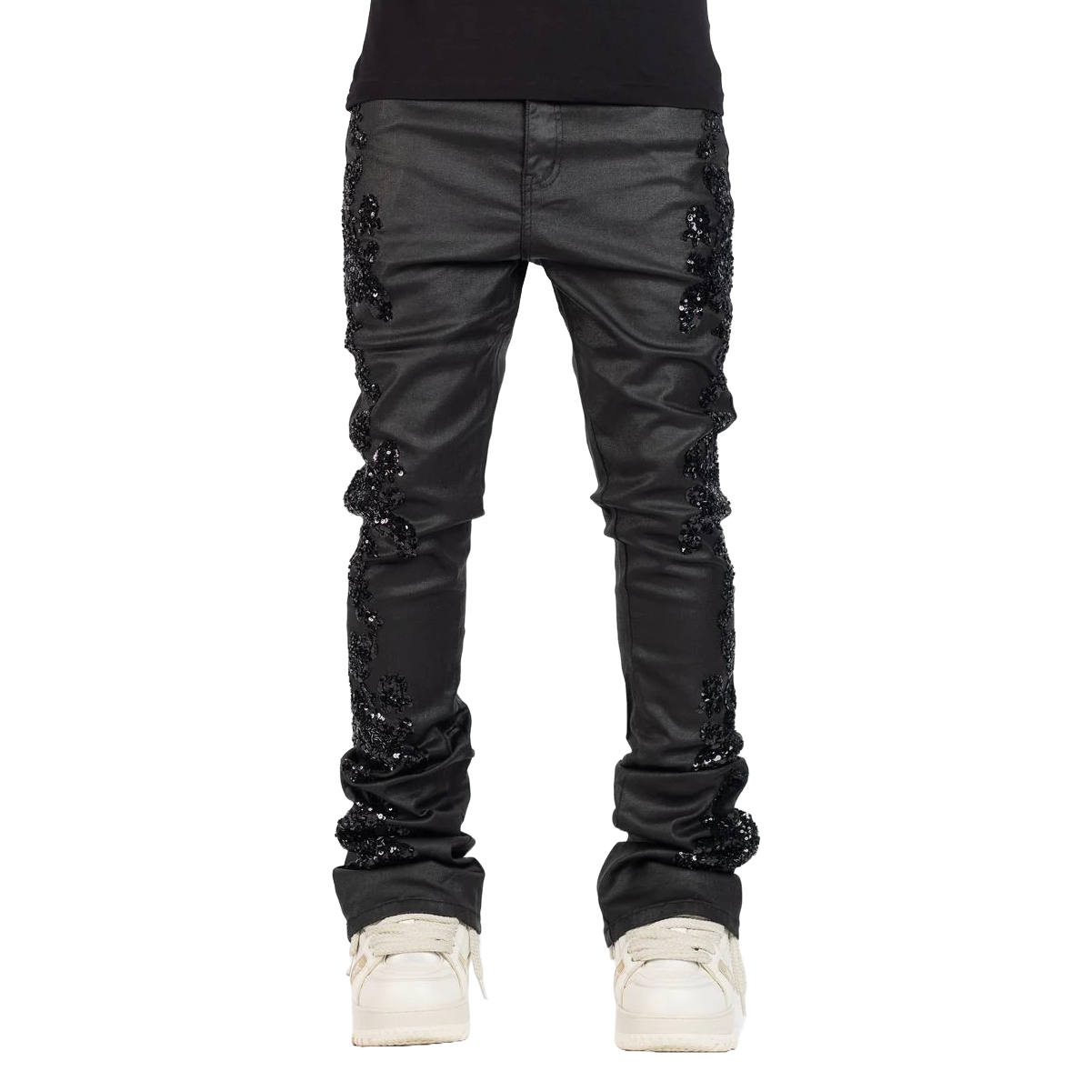 Guapi All Black Flowers Embellished Denim.