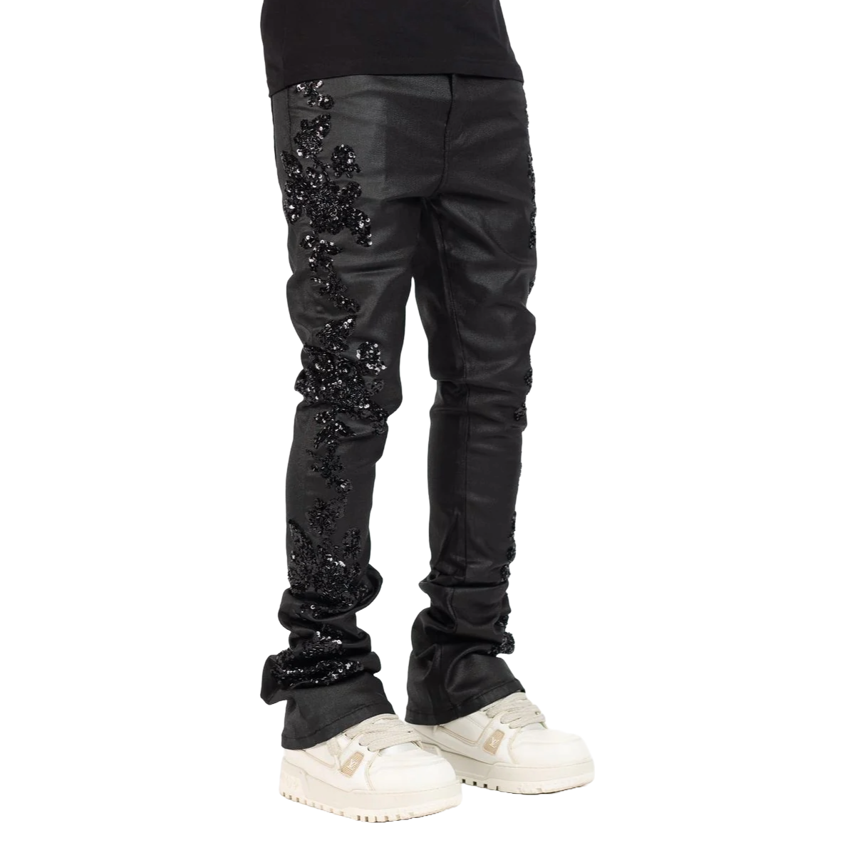 Guapi All Black Flowers Embellished Denim.