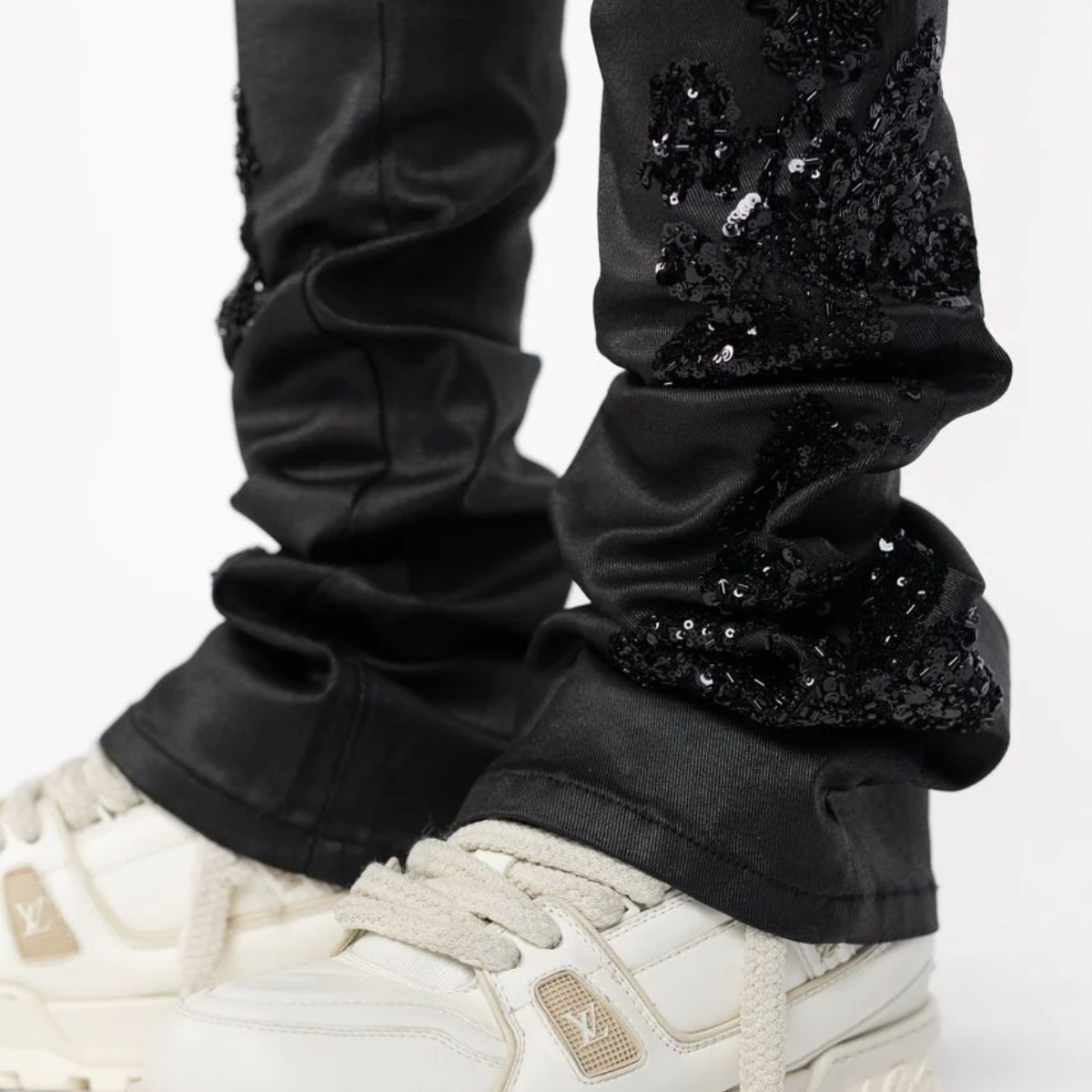 Guapi All Black Flowers Embellished Denim.