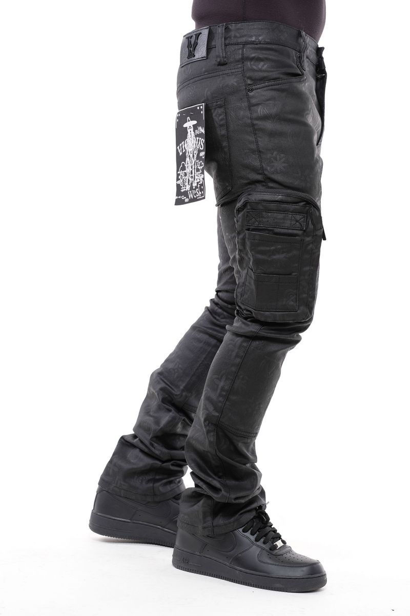 Vicious Stacked Waxed Art Cargo Denim Black #VC423