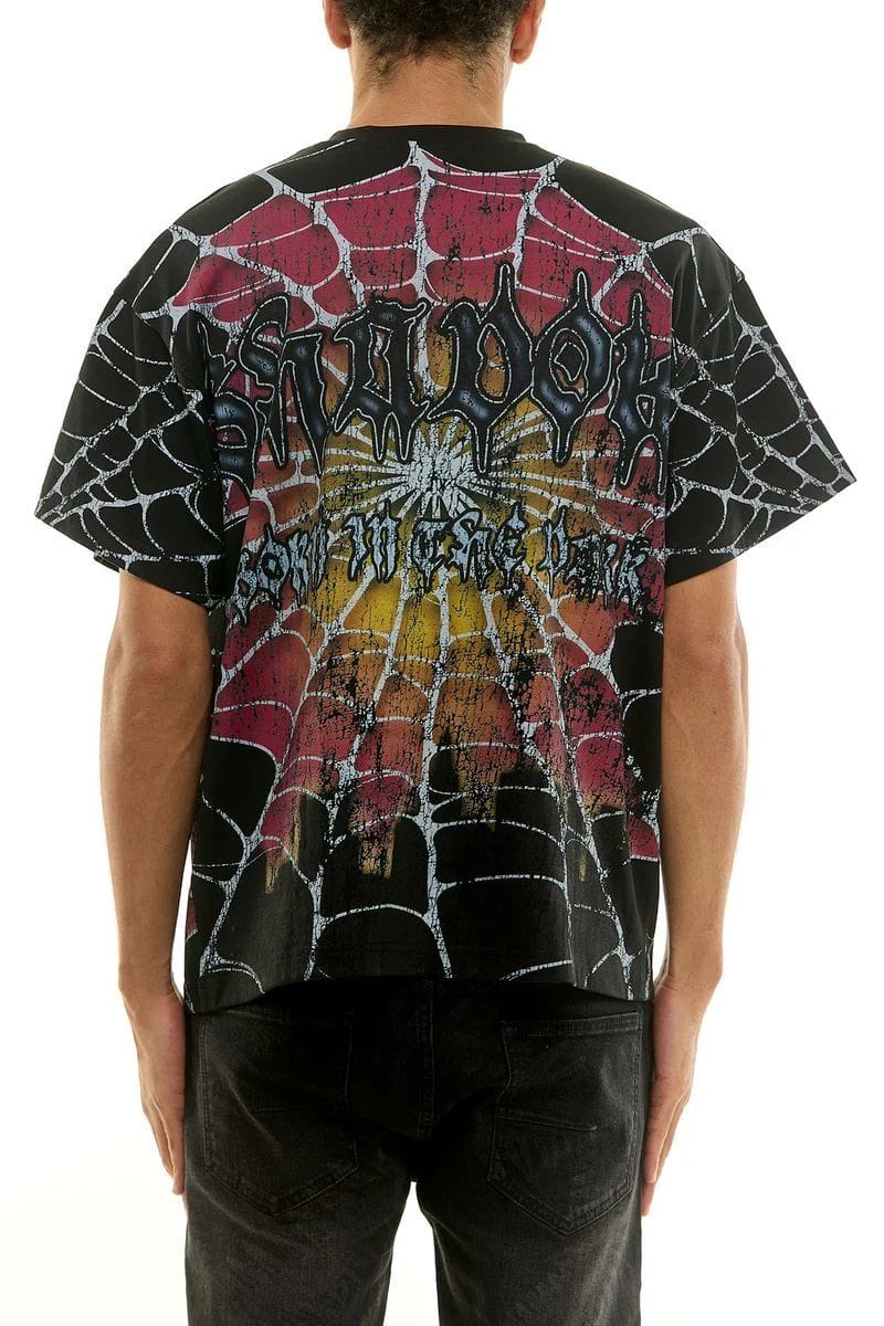 KDNK Shadow Tee, black T-shirt with a subtle shadow graphic, casual fit, soft cotton fabric, front view.
