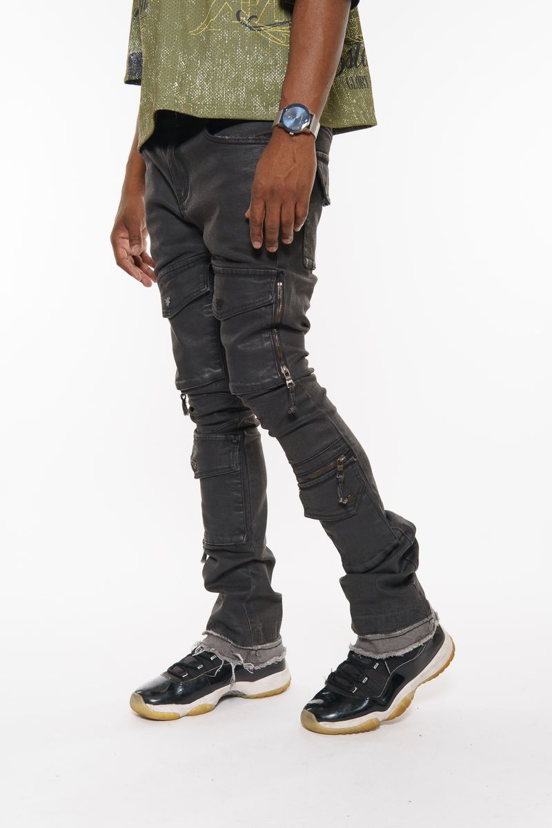 Vicious Denim Stacked Cargo Jeans Black #VC624R