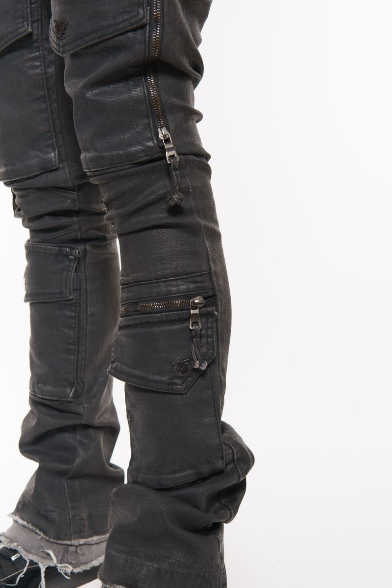 Vicious Denim Stacked Cargo Jeans Black #VC624R