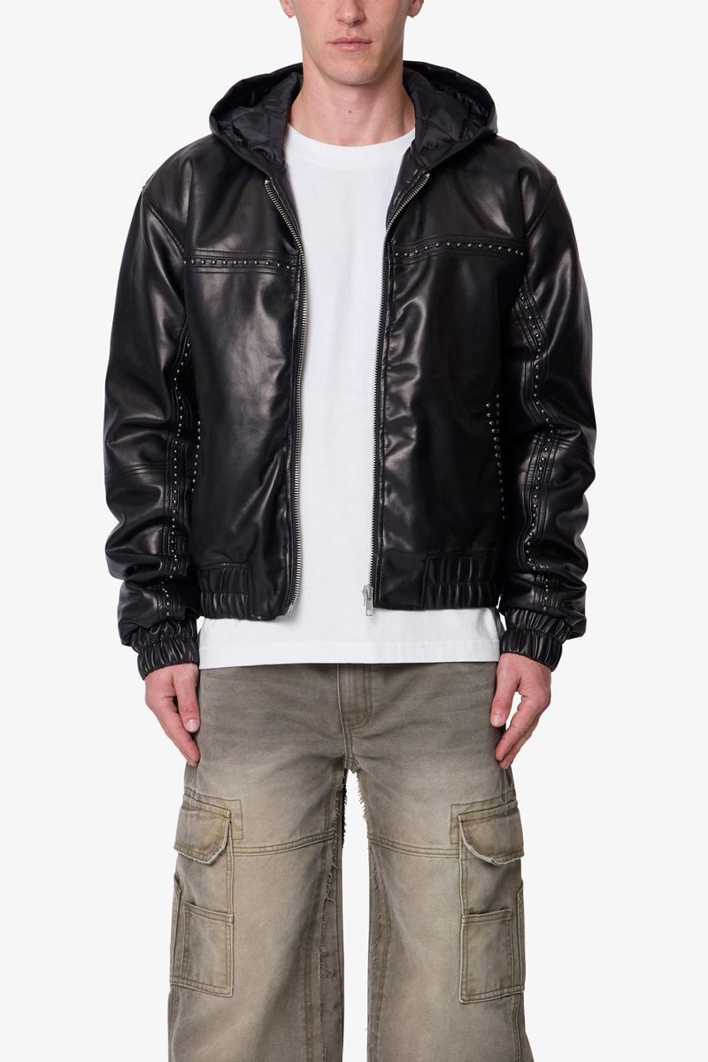 MNML Leather Hooded Stud Jacket