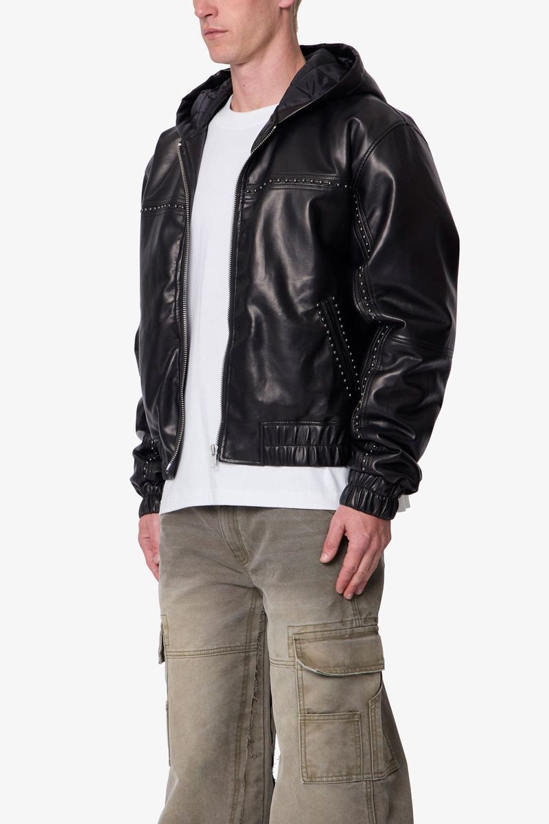 MNML Leather Hooded Stud Jacket