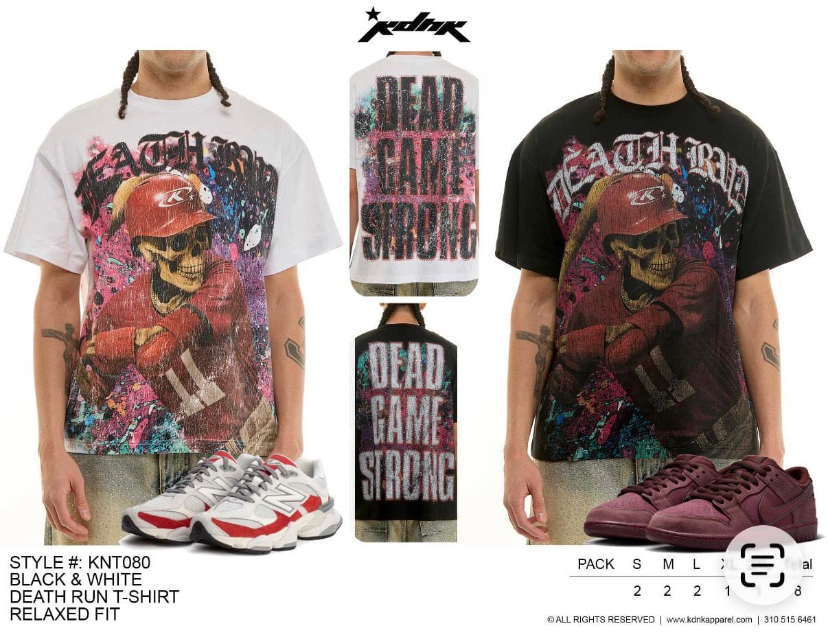 KDNK Dead Game Strong T-shirt featuring bold graphic design in black and white, casual fit, and comfortable cotton fabric.