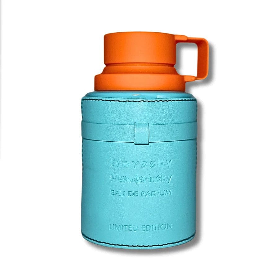 Armaf Odyssey Mandarin Sky fragrance bottle, 100ml, with sleek design and vibrant orange accents, showcasing the perfume's luxurious packaging.