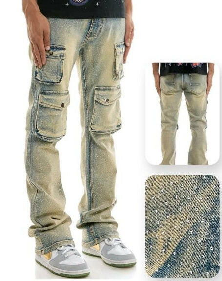 KDNK Blue Rhinestone Skinny Flare Jeans