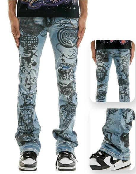 KDNK Blue Doodling Jeans