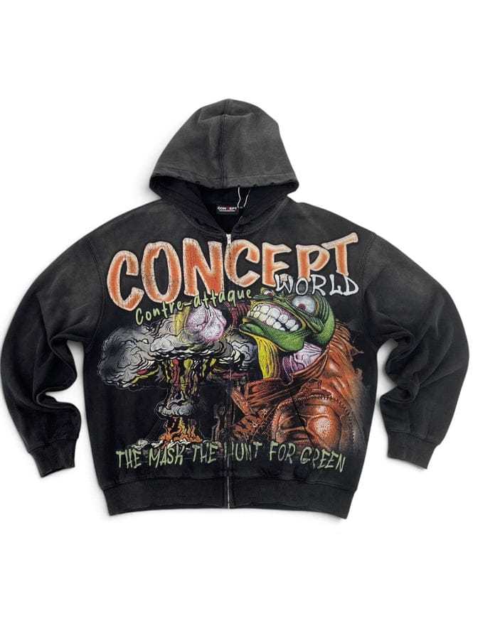 Concept Contre zip-up hoodie in black with hood, front zipper, and long sleeves