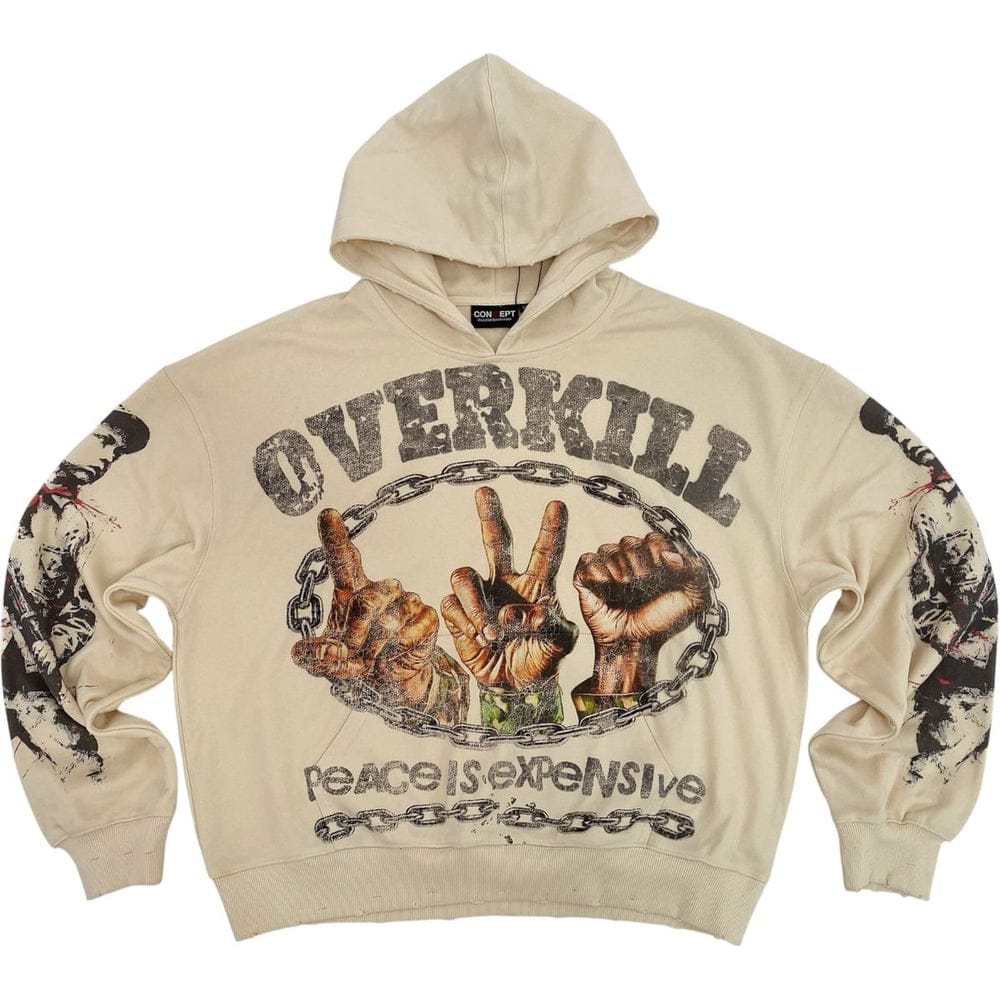 Concept Overkill pullover hoodie in beige with hood and long sleeves