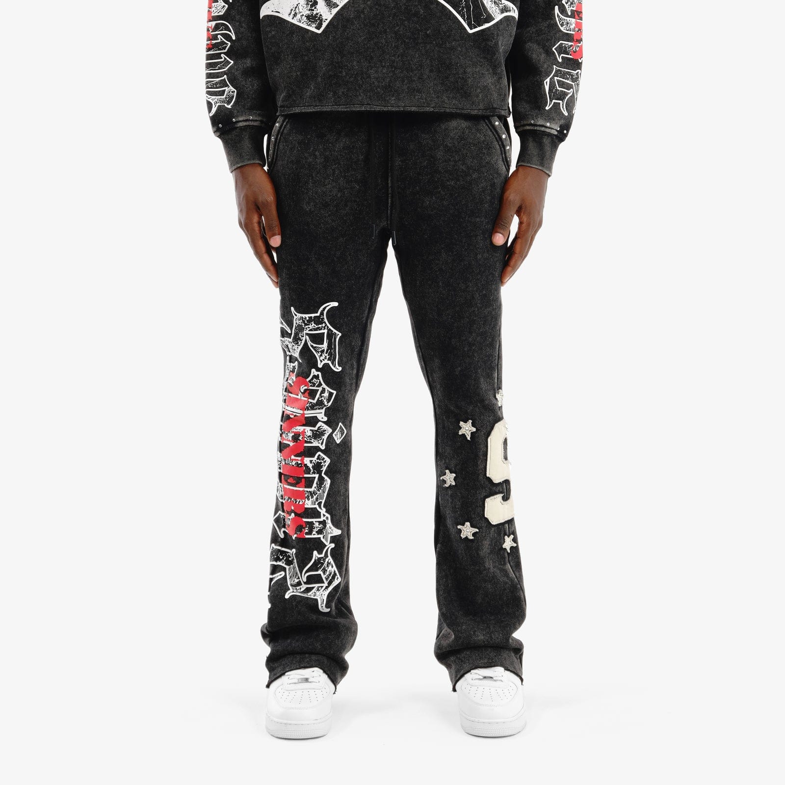 Copper Rivets Sets Copper Rivet Black Saint Sweatsuit with Rhinestones Copper Rivet Black Saint Sweatsuit with Rhinestones