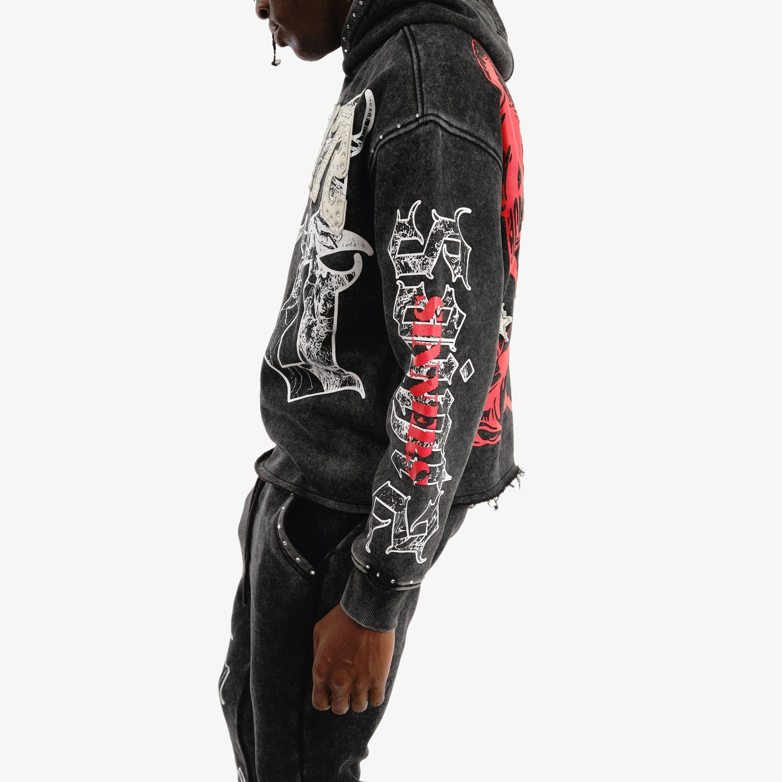 Copper Rivets Sets Copper Rivet Black Saint Sweatsuit with Rhinestones Copper Rivet Black Saint Sweatsuit with Rhinestones