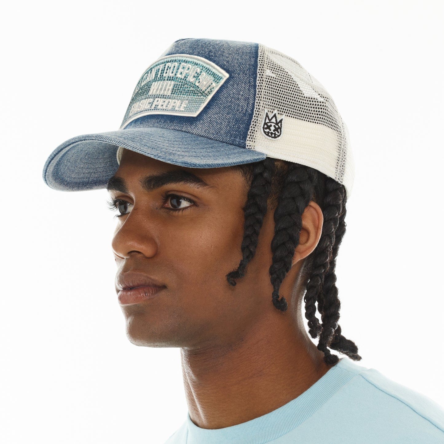 Cult of Individuality Hats Cult "Epic Shit" Crystals Trucker Hat In Blue Denim Cult "Epic Shit" Crystals Trucker Hat In Blue Denim