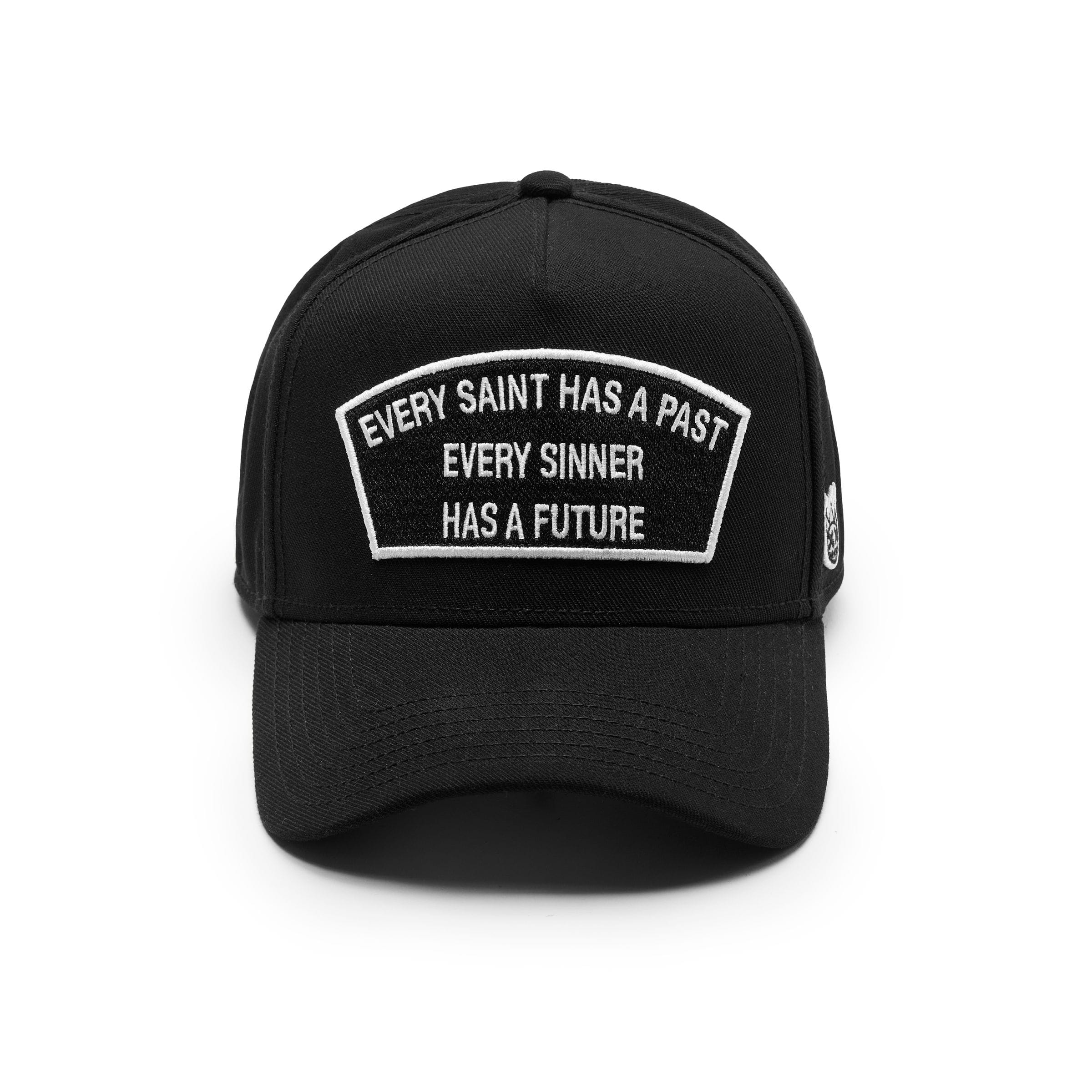 Cult of Individuality snapback hat with "Saint Has a Past" design, featuring a structured brim and adjustable strap.