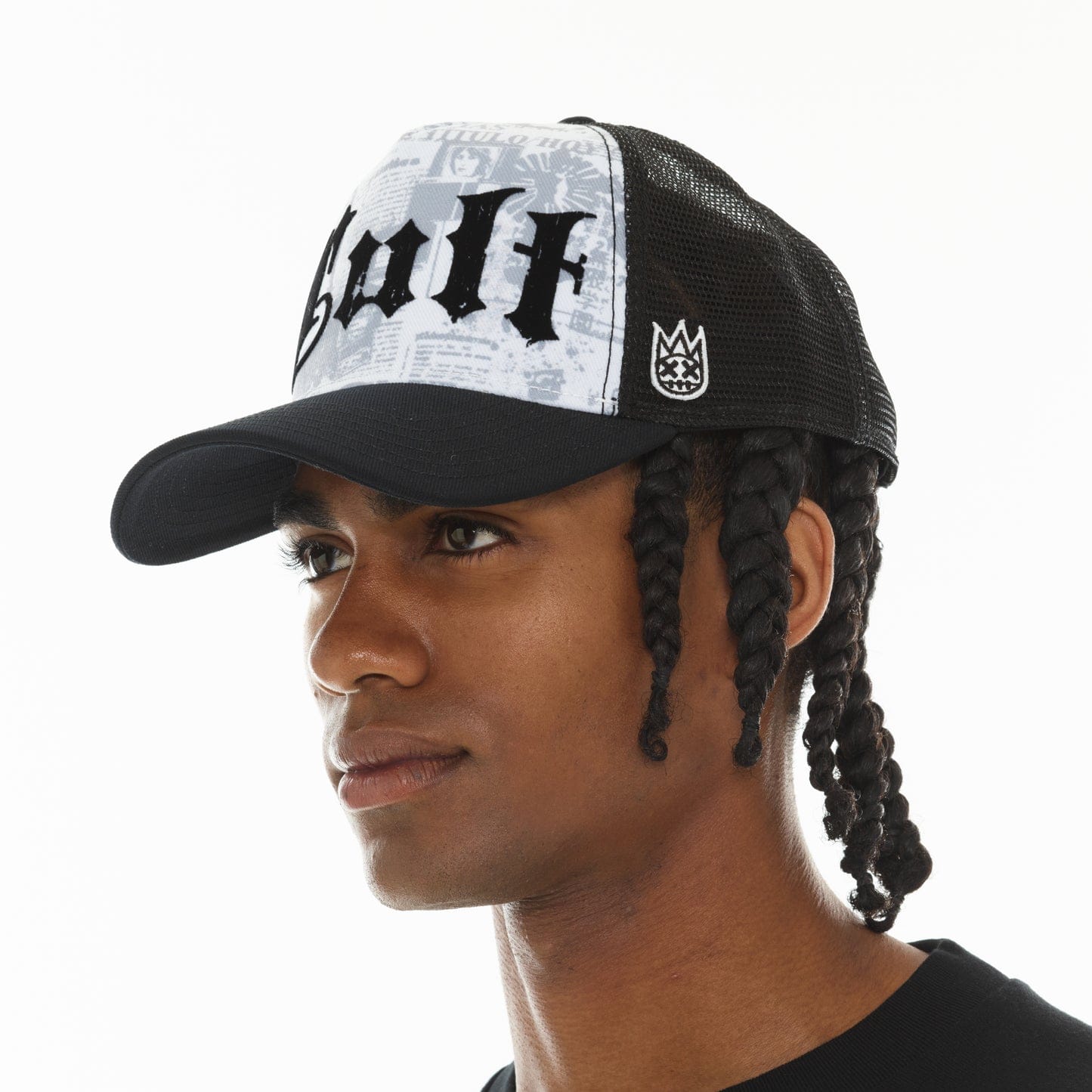 Cult Propaganda Trucker Hat by Cult of Individuality with mesh back and printed front panel, casual streetwear style.