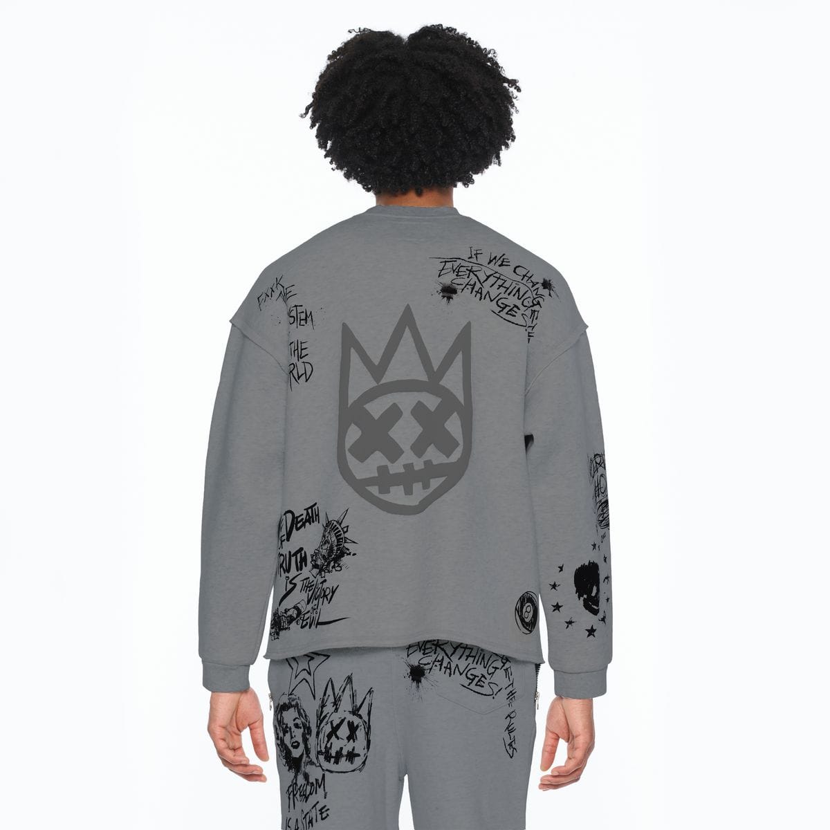 Heavyweight 620g French sweatshirt by Cult of Individuality, shown in a close-up view highlighting the fabric texture and design details.