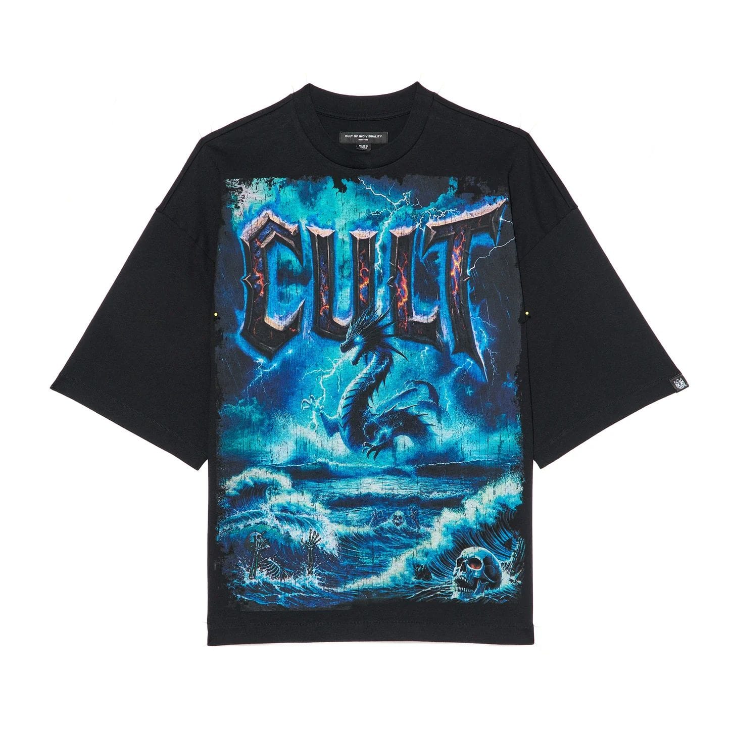 Cult of Individuality oversized Sea of Sorrow T-shirt with graphic print, relaxed fit, and casual style.