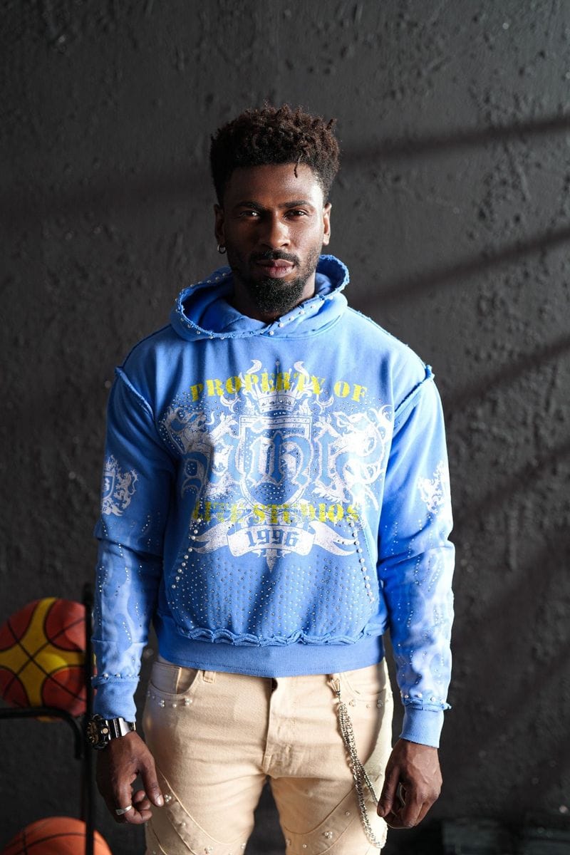 Elite Hoodies Elite Saints Blue Washed Rhinestone Premium Mens Hoodie + Pearls Elite Saints Blue Washed Rhinestone Premium Mens Hoodie + Pearls
