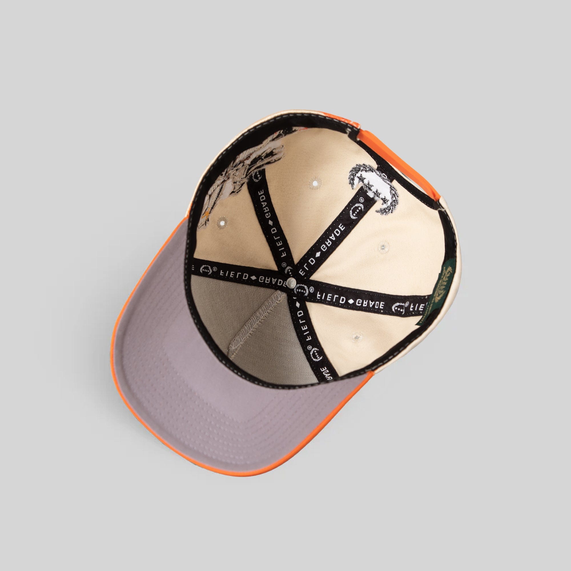 Field Grade Road To Nowhere Sand Orange Twill Trucker hat with mesh back and curved brim, stylish and casual headwear.