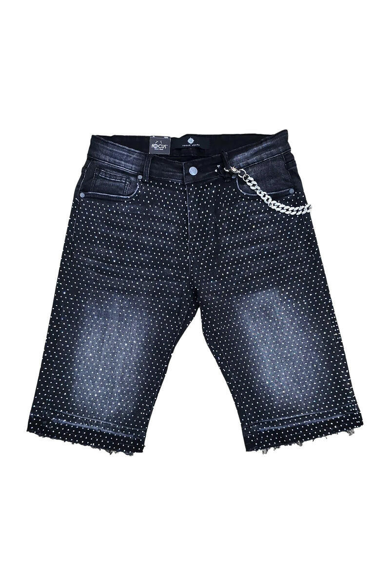 Focus Shorts Focus Stone Jean Shorts Focus Stone Jeans with Chain - Streetwear Denim Shorts | 50% OFF